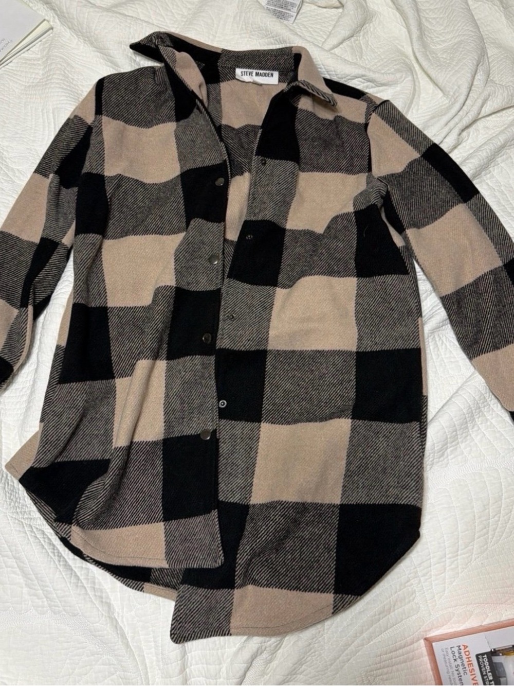 Steve Madden Black and Beige Buffalo Plaid Shacket
